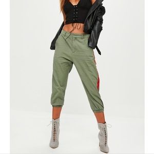 MISSGUIDED army green pin stripe cropped pants